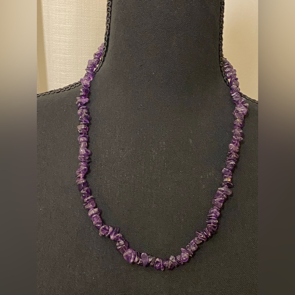 Vintage Amethyst Chip Bead Necklace 22”